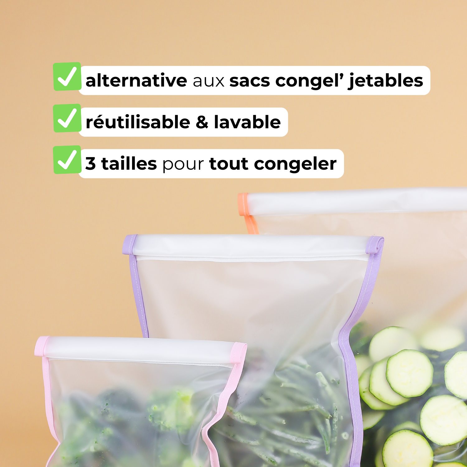 Lot de 3 sacs congélation réutilisables
